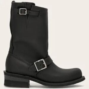 Frye Black Leather Buckle Engineer Mid-Calf Boots